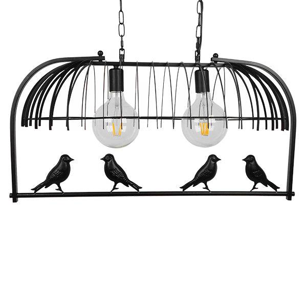 GloboStar® FACET 01643 Vintage Industrial Κρεμαστό Φωτιστικό Οροφής Δίφωτο Μαύρο Μεταλλικό Πλέγμα Μ73.6 x Π37.5 x Y38cm - ledmania.gr
