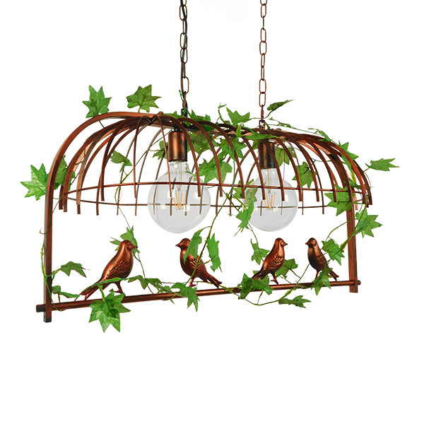 GloboStar® CABALBI 01645 Vintage Industrial Κρεμαστό Φωτιστικό Οροφής Δίφωτο Καφέ Σκουριά Μεταλλικό Πλέγμα Μ73.6 x Π37.5 x Y38.5cm - ledmania.gr