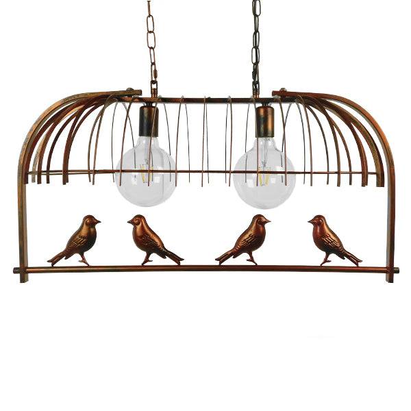 GloboStar® CABALBI 01645 Vintage Industrial Κρεμαστό Φωτιστικό Οροφής Δίφωτο Καφέ Σκουριά Μεταλλικό Πλέγμα Μ73.6 x Π37.5 x Y38.5cm - ledmania.gr