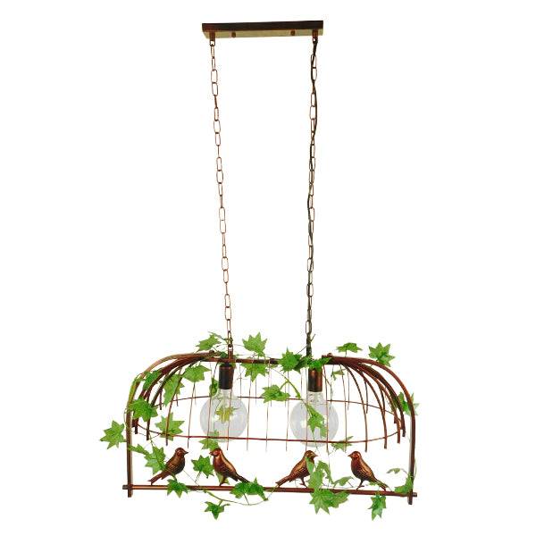 GloboStar® CABALBI 01645 Vintage Industrial Κρεμαστό Φωτιστικό Οροφής Δίφωτο Καφέ Σκουριά Μεταλλικό Πλέγμα Μ73.6 x Π37.5 x Y38.5cm - ledmania.gr