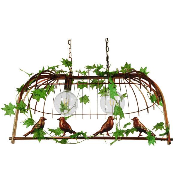 GloboStar® CABALBI 01645 Vintage Industrial Κρεμαστό Φωτιστικό Οροφής Δίφωτο Καφέ Σκουριά Μεταλλικό Πλέγμα Μ73.6 x Π37.5 x Y38.5cm - ledmania.gr