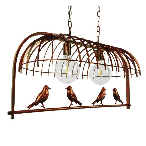 GloboStar® CABALBI 01645 Vintage Industrial Κρεμαστό Φωτιστικό Οροφής Δίφωτο Καφέ Σκουριά Μεταλλικό Πλέγμα Μ73.6 x Π37.5 x Y38.5cm - ledmania.gr