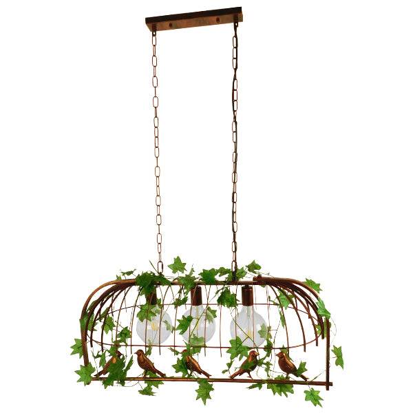 GloboStar® ARMONIA 01648 Vintage Industrial Κρεμαστό Φωτιστικό Οροφής Τρίφωτο Καφέ Σκουριά Μεταλλικό Πλέγμα Μ85.5 x Π37.5 x Y38cm - ledmania.gr