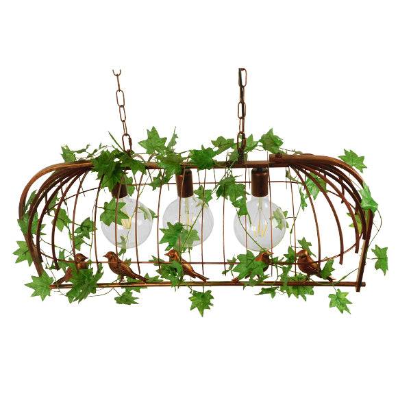 GloboStar® ARMONIA 01648 Vintage Industrial Κρεμαστό Φωτιστικό Οροφής Τρίφωτο Καφέ Σκουριά Μεταλλικό Πλέγμα Μ85.5 x Π37.5 x Y38cm - ledmania.gr