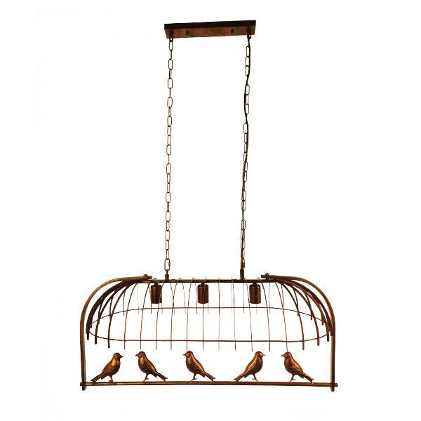 GloboStar® ARMONIA 01648 Vintage Industrial Κρεμαστό Φωτιστικό Οροφής Τρίφωτο Καφέ Σκουριά Μεταλλικό Πλέγμα Μ85.5 x Π37.5 x Y38cm - ledmania.gr