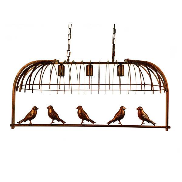GloboStar® ARMONIA 01648 Vintage Industrial Κρεμαστό Φωτιστικό Οροφής Τρίφωτο Καφέ Σκουριά Μεταλλικό Πλέγμα Μ85.5 x Π37.5 x Y38cm - ledmania.gr