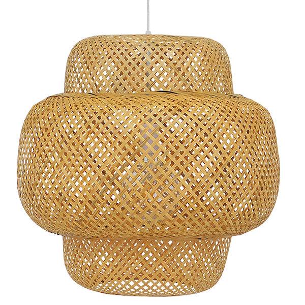 GloboStar® MALDIVES 01657 Vintage Κρεμαστό Φωτιστικό Οροφής Μονόφωτο Καφέ Ξύλινο Bamboo Φ56 x Υ54cm - ledmania.gr
