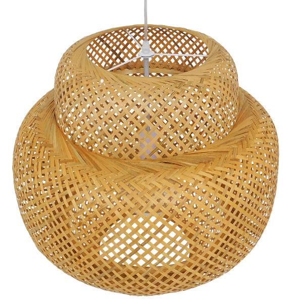 GloboStar® MALDIVES 01657 Vintage Κρεμαστό Φωτιστικό Οροφής Μονόφωτο Καφέ Ξύλινο Bamboo Φ56 x Υ54cm - ledmania.gr