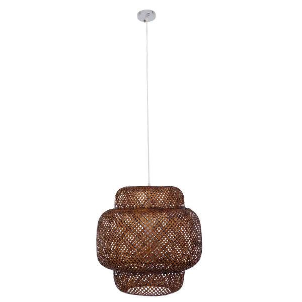 GloboStar® MALDIVES 01658 Vintage Κρεμαστό Φωτιστικό Οροφής Μονόφωτο Καφέ Σκούρο Ξύλινο Bamboo Φ56 x Υ54cm - ledmania.gr