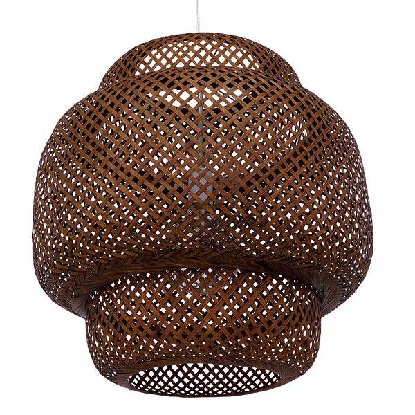 GloboStar® MALDIVES 01658 Vintage Κρεμαστό Φωτιστικό Οροφής Μονόφωτο Καφέ Σκούρο Ξύλινο Bamboo Φ56 x Υ54cm - ledmania.gr