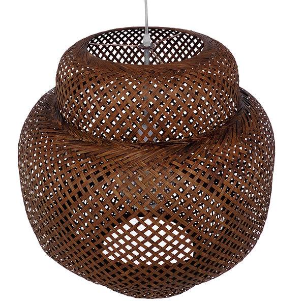 GloboStar® MALDIVES 01658 Vintage Κρεμαστό Φωτιστικό Οροφής Μονόφωτο Καφέ Σκούρο Ξύλινο Bamboo Φ56 x Υ54cm - ledmania.gr