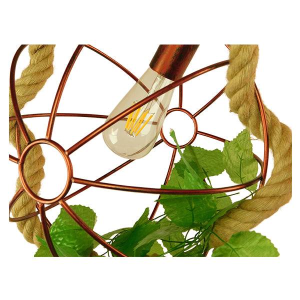GloboStar® NEPETA 01660 Vintage Industrial Κρεμαστό Φωτιστικό Οροφής Μονόφωτο Πλέγμα Καφέ Σκουριά με Μπεζ Σχοινί Φ33 x Υ33cm - ledmania.gr