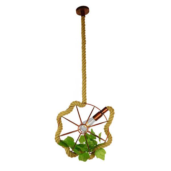 GloboStar® NEPETA 01660 Vintage Industrial Κρεμαστό Φωτιστικό Οροφής Μονόφωτο Πλέγμα Καφέ Σκουριά με Μπεζ Σχοινί Φ33 x Υ33cm - ledmania.gr