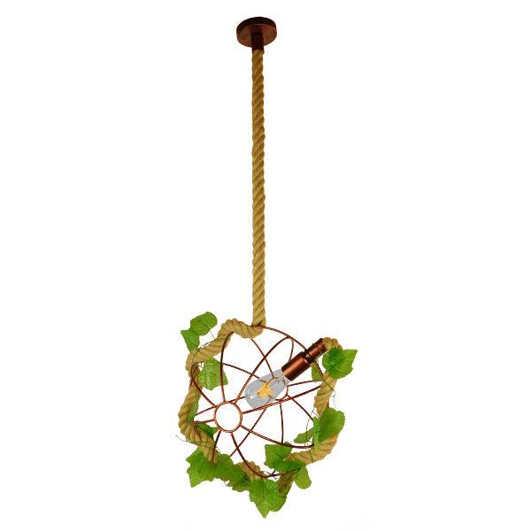GloboStar® NEPETA 01660 Vintage Industrial Κρεμαστό Φωτιστικό Οροφής Μονόφωτο Πλέγμα Καφέ Σκουριά με Μπεζ Σχοινί Φ33 x Υ33cm - ledmania.gr