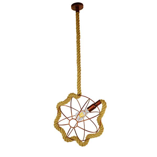 GloboStar® NEPETA 01660 Vintage Industrial Κρεμαστό Φωτιστικό Οροφής Μονόφωτο Πλέγμα Καφέ Σκουριά με Μπεζ Σχοινί Φ33 x Υ33cm - ledmania.gr
