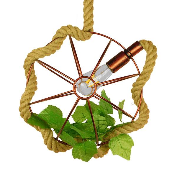 GloboStar® NEPETA 01660 Vintage Industrial Κρεμαστό Φωτιστικό Οροφής Μονόφωτο Πλέγμα Καφέ Σκουριά με Μπεζ Σχοινί Φ33 x Υ33cm - ledmania.gr