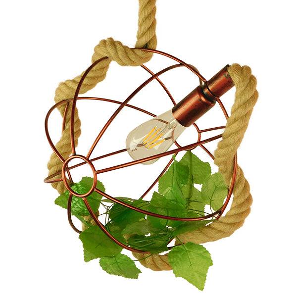 GloboStar® NEPETA 01660 Vintage Industrial Κρεμαστό Φωτιστικό Οροφής Μονόφωτο Πλέγμα Καφέ Σκουριά με Μπεζ Σχοινί Φ33 x Υ33cm - ledmania.gr