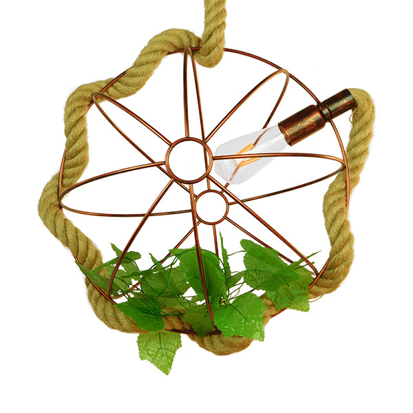 GloboStar® PETUNIA 01661 Vintage Industrial Κρεμαστό Φωτιστικό Οροφής Μονόφωτο Πλέγμα Καφέ Σκουριά με Μπεζ Σχοινί Φ42 x Υ42cm - ledmania.gr