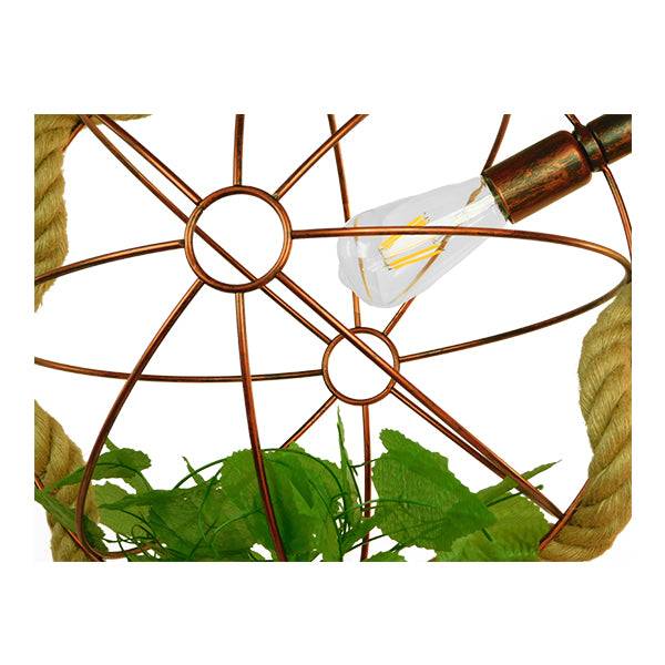 GloboStar® PETUNIA 01661 Vintage Industrial Κρεμαστό Φωτιστικό Οροφής Μονόφωτο Πλέγμα Καφέ Σκουριά με Μπεζ Σχοινί Φ42 x Υ42cm - ledmania.gr
