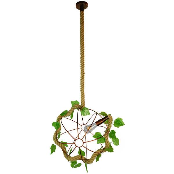 GloboStar® PETUNIA 01661 Vintage Industrial Κρεμαστό Φωτιστικό Οροφής Μονόφωτο Πλέγμα Καφέ Σκουριά με Μπεζ Σχοινί Φ42 x Υ42cm - ledmania.gr