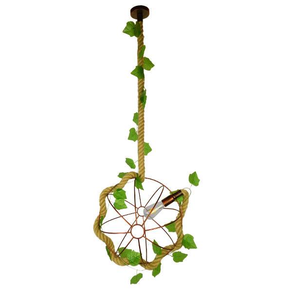 GloboStar® PETUNIA 01661 Vintage Industrial Κρεμαστό Φωτιστικό Οροφής Μονόφωτο Πλέγμα Καφέ Σκουριά με Μπεζ Σχοινί Φ42 x Υ42cm - ledmania.gr