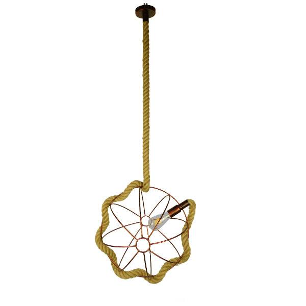 GloboStar® PETUNIA 01661 Vintage Industrial Κρεμαστό Φωτιστικό Οροφής Μονόφωτο Πλέγμα Καφέ Σκουριά με Μπεζ Σχοινί Φ42 x Υ42cm - ledmania.gr