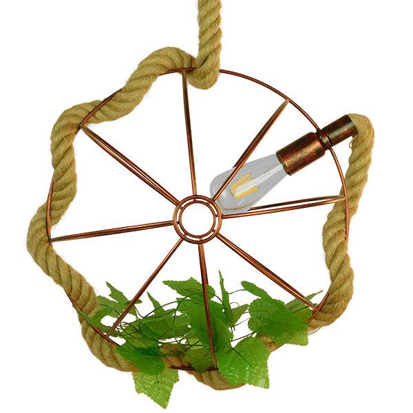 GloboStar® PETUNIA 01661 Vintage Industrial Κρεμαστό Φωτιστικό Οροφής Μονόφωτο Πλέγμα Καφέ Σκουριά με Μπεζ Σχοινί Φ42 x Υ42cm - ledmania.gr