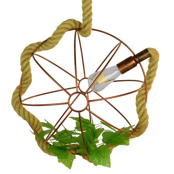 GloboStar® PETUNIA 01661 Vintage Industrial Κρεμαστό Φωτιστικό Οροφής Μονόφωτο Πλέγμα Καφέ Σκουριά με Μπεζ Σχοινί Φ42 x Υ42cm - ledmania.gr