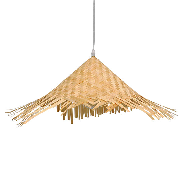 GloboStar® RICEHAT 01666 Vintage Κρεμαστό Φωτιστικό Οροφής Μονόφωτο Μπέζ Ξύλινο Ψάθινο Bamboo Φ70 x Υ25cm - ledmania.gr