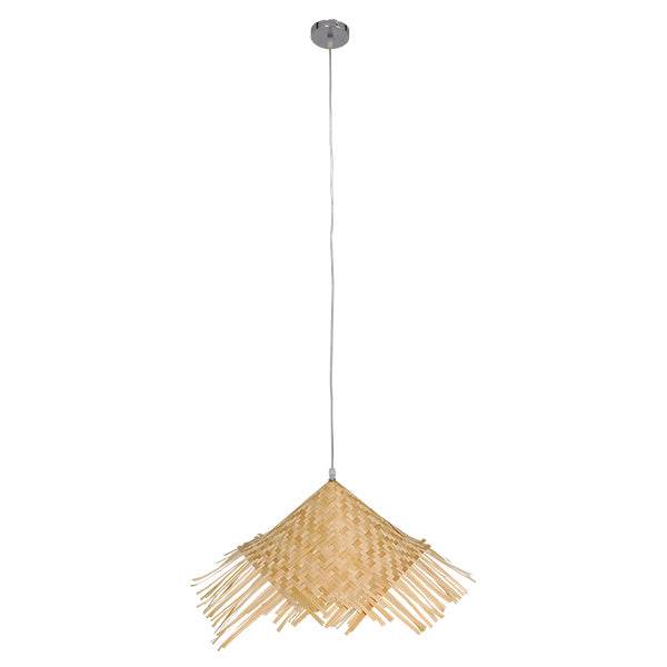 GloboStar® RICEHAT 01666 Vintage Κρεμαστό Φωτιστικό Οροφής Μονόφωτο Μπέζ Ξύλινο Ψάθινο Bamboo Φ70 x Υ25cm - ledmania.gr