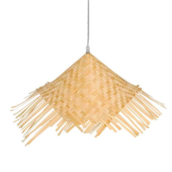 GloboStar® RICEHAT 01666 Vintage Κρεμαστό Φωτιστικό Οροφής Μονόφωτο Μπέζ Ξύλινο Ψάθινο Bamboo Φ70 x Υ25cm - ledmania.gr