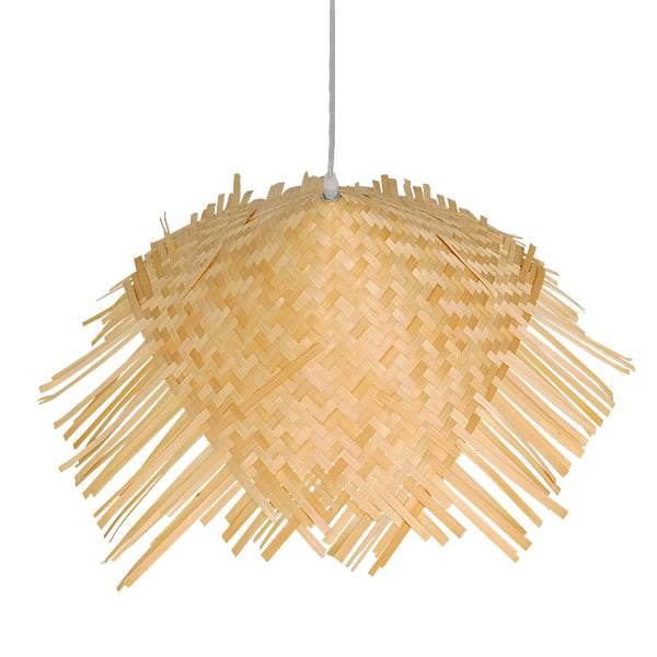 GloboStar® RICEHAT 01666 Vintage Κρεμαστό Φωτιστικό Οροφής Μονόφωτο Μπέζ Ξύλινο Ψάθινο Bamboo Φ70 x Υ25cm - ledmania.gr