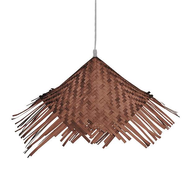GloboStar® RICEHAT 01667 Vintage Κρεμαστό Φωτιστικό Οροφής Μονόφωτο Καφέ Σκούρο Ξύλινο Ψάθινο Bamboo Φ70 x Υ25cm - ledmania.gr