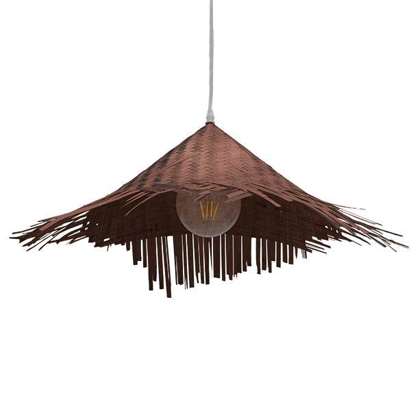 GloboStar® RICEHAT 01667 Vintage Κρεμαστό Φωτιστικό Οροφής Μονόφωτο Καφέ Σκούρο Ξύλινο Ψάθινο Bamboo Φ70 x Υ25cm - ledmania.gr