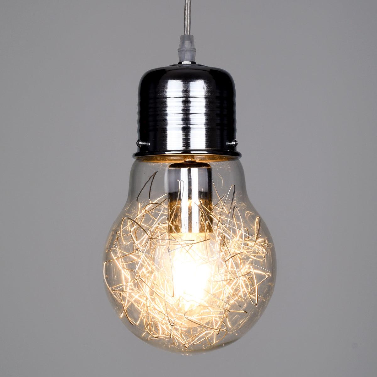 GloboStar® LAMP 01676 Μοντέρνο Κρεμαστό Φωτιστικό Οροφής Μονόφωτο Ασημί Νίκελ Μεταλλικό Διάφανο Γυαλί Φ15 x Υ27cm - ledmania.gr