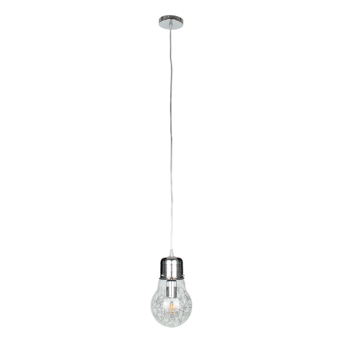 GloboStar® LAMP 01676 Μοντέρνο Κρεμαστό Φωτιστικό Οροφής Μονόφωτο Ασημί Νίκελ Μεταλλικό Διάφανο Γυαλί Φ15 x Υ27cm - ledmania.gr