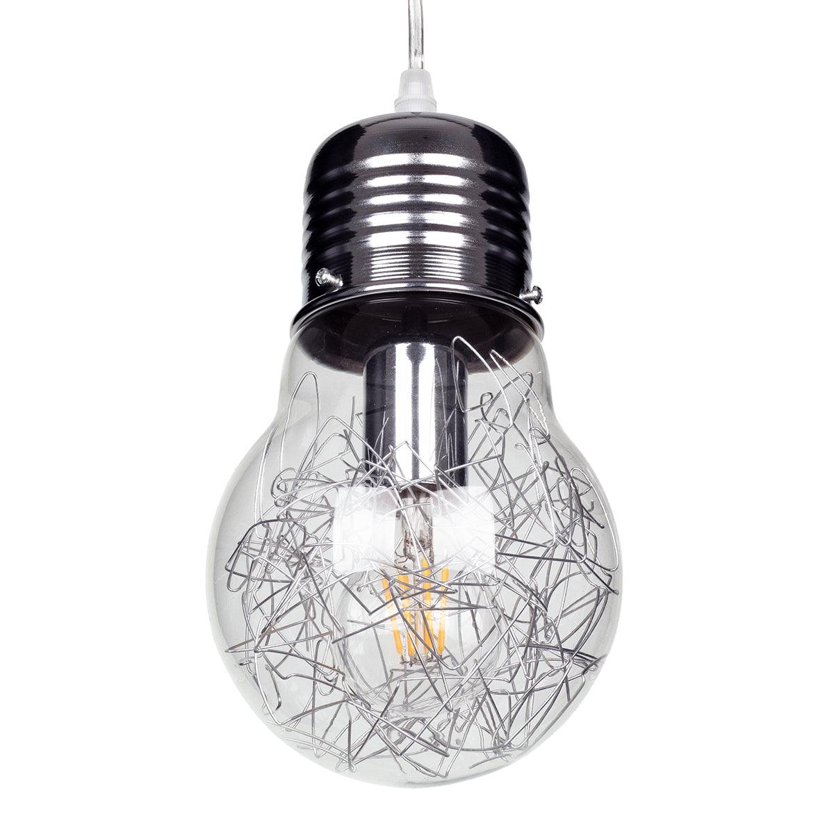 GloboStar® LAMP 01676 Μοντέρνο Κρεμαστό Φωτιστικό Οροφής Μονόφωτο Ασημί Νίκελ Μεταλλικό Διάφανο Γυαλί Φ15 x Υ27cm - ledmania.gr