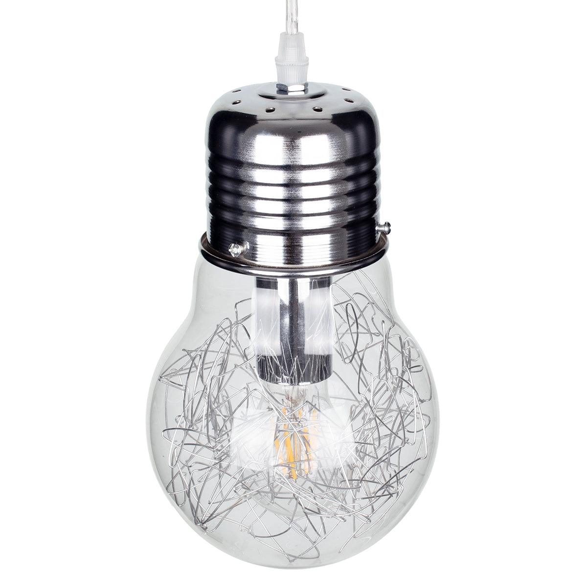 GloboStar® LAMP 01676 Μοντέρνο Κρεμαστό Φωτιστικό Οροφής Μονόφωτο Ασημί Νίκελ Μεταλλικό Διάφανο Γυαλί Φ15 x Υ27cm - ledmania.gr