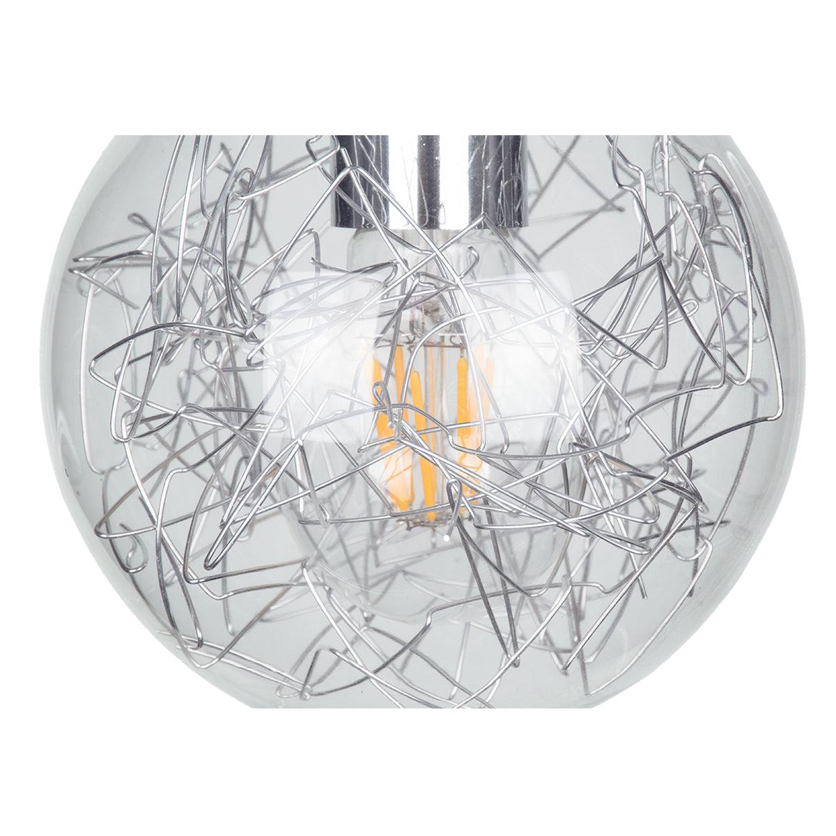 GloboStar® LAMP 01676 Μοντέρνο Κρεμαστό Φωτιστικό Οροφής Μονόφωτο Ασημί Νίκελ Μεταλλικό Διάφανο Γυαλί Φ15 x Υ27cm - ledmania.gr