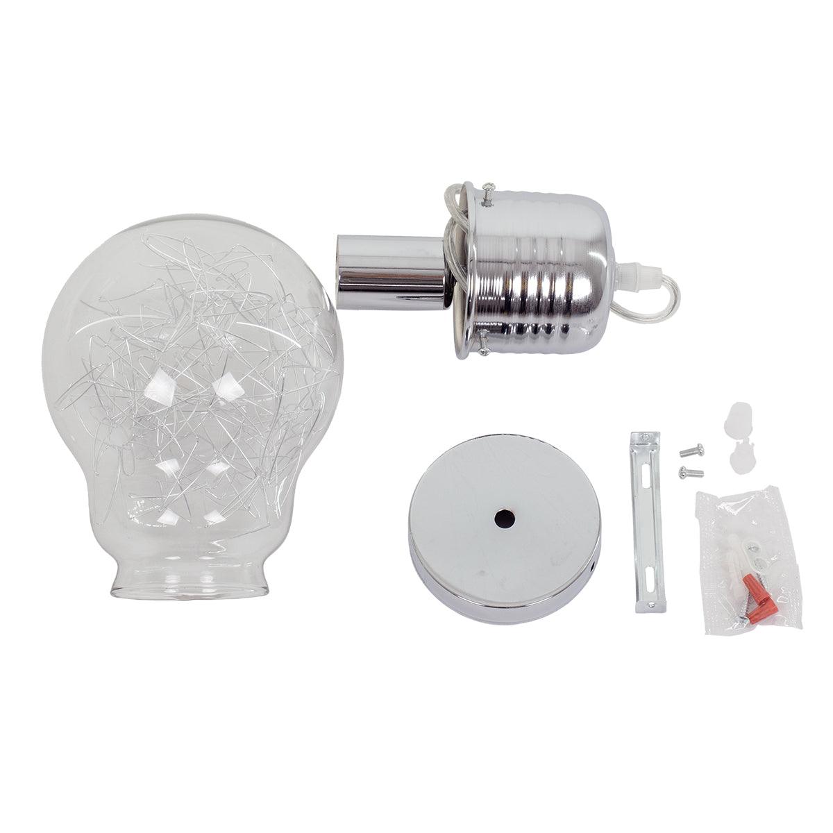 GloboStar® LAMP 01676 Μοντέρνο Κρεμαστό Φωτιστικό Οροφής Μονόφωτο Ασημί Νίκελ Μεταλλικό Διάφανο Γυαλί Φ15 x Υ27cm - ledmania.gr