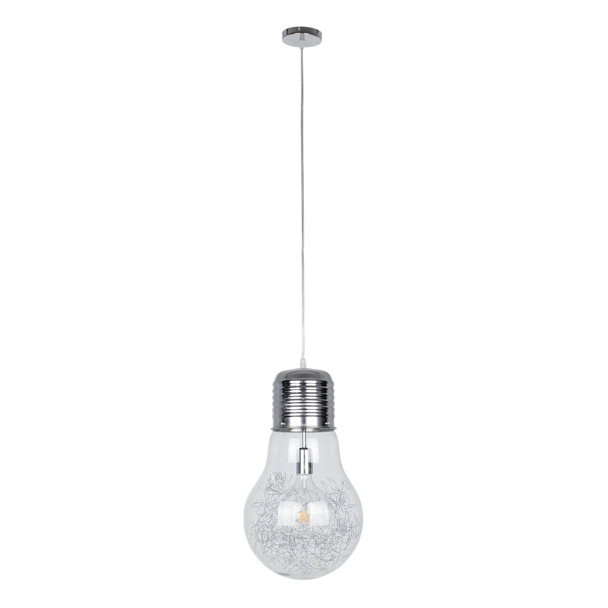 GloboStar® LAMP 01677 Μοντέρνο Κρεμαστό Φωτιστικό Οροφής Μονόφωτο Ασημί Νίκελ Μεταλλικό Διάφανο Γυαλί Φ30 x Υ52cm - ledmania.gr
