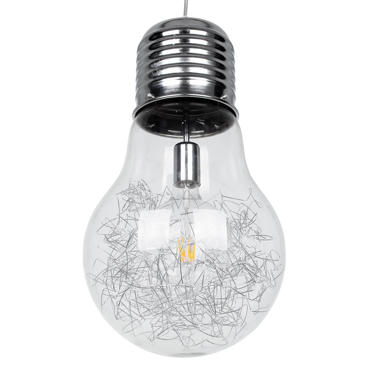 GloboStar® LAMP 01677 Μοντέρνο Κρεμαστό Φωτιστικό Οροφής Μονόφωτο Ασημί Νίκελ Μεταλλικό Διάφανο Γυαλί Φ30 x Υ52cm - ledmania.gr