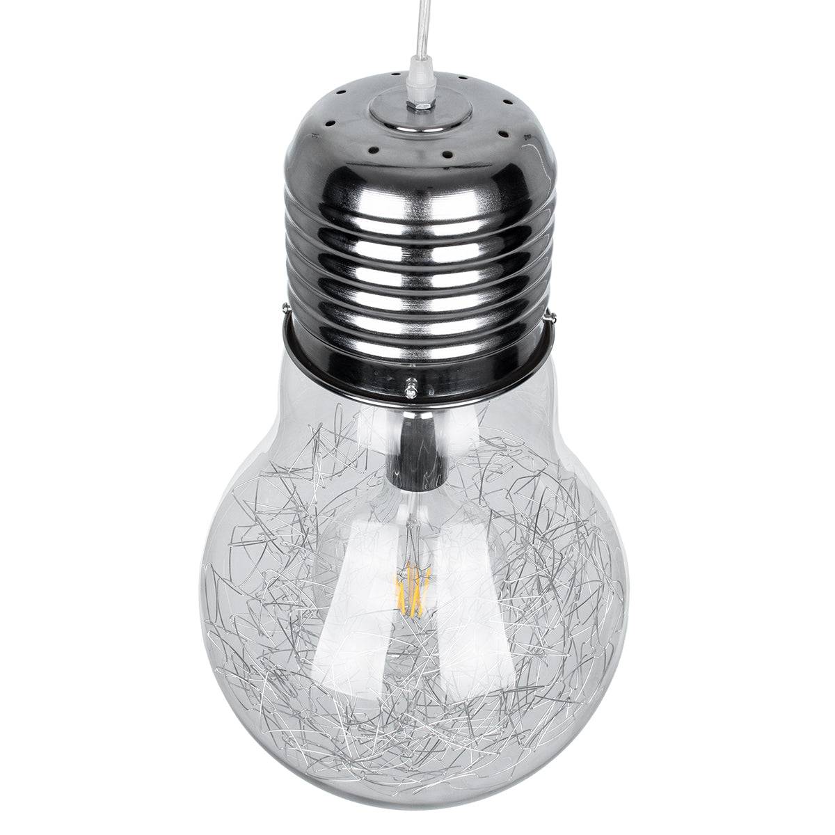 GloboStar® LAMP 01677 Μοντέρνο Κρεμαστό Φωτιστικό Οροφής Μονόφωτο Ασημί Νίκελ Μεταλλικό Διάφανο Γυαλί Φ30 x Υ52cm - ledmania.gr