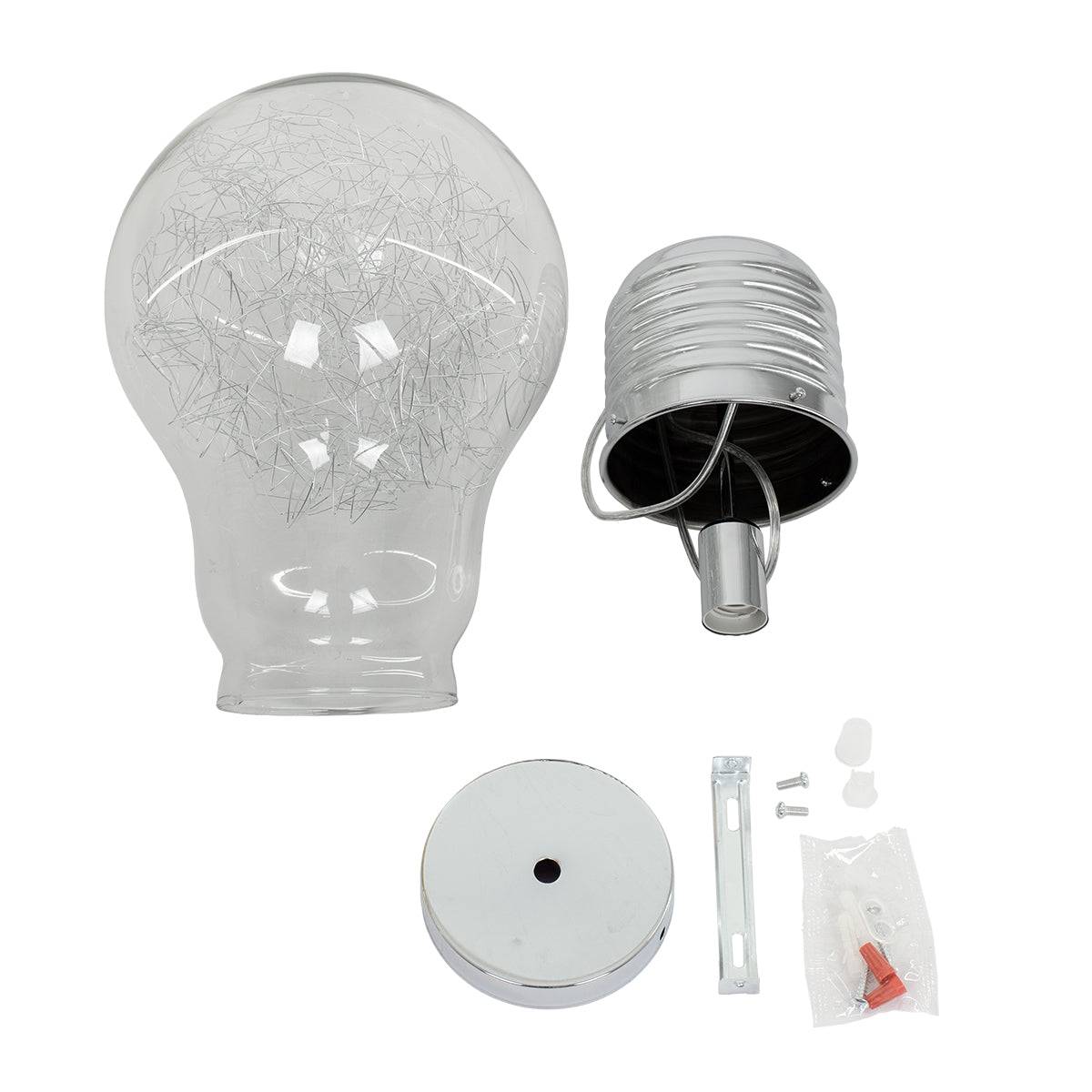 GloboStar® LAMP 01677 Μοντέρνο Κρεμαστό Φωτιστικό Οροφής Μονόφωτο Ασημί Νίκελ Μεταλλικό Διάφανο Γυαλί Φ30 x Υ52cm - ledmania.gr