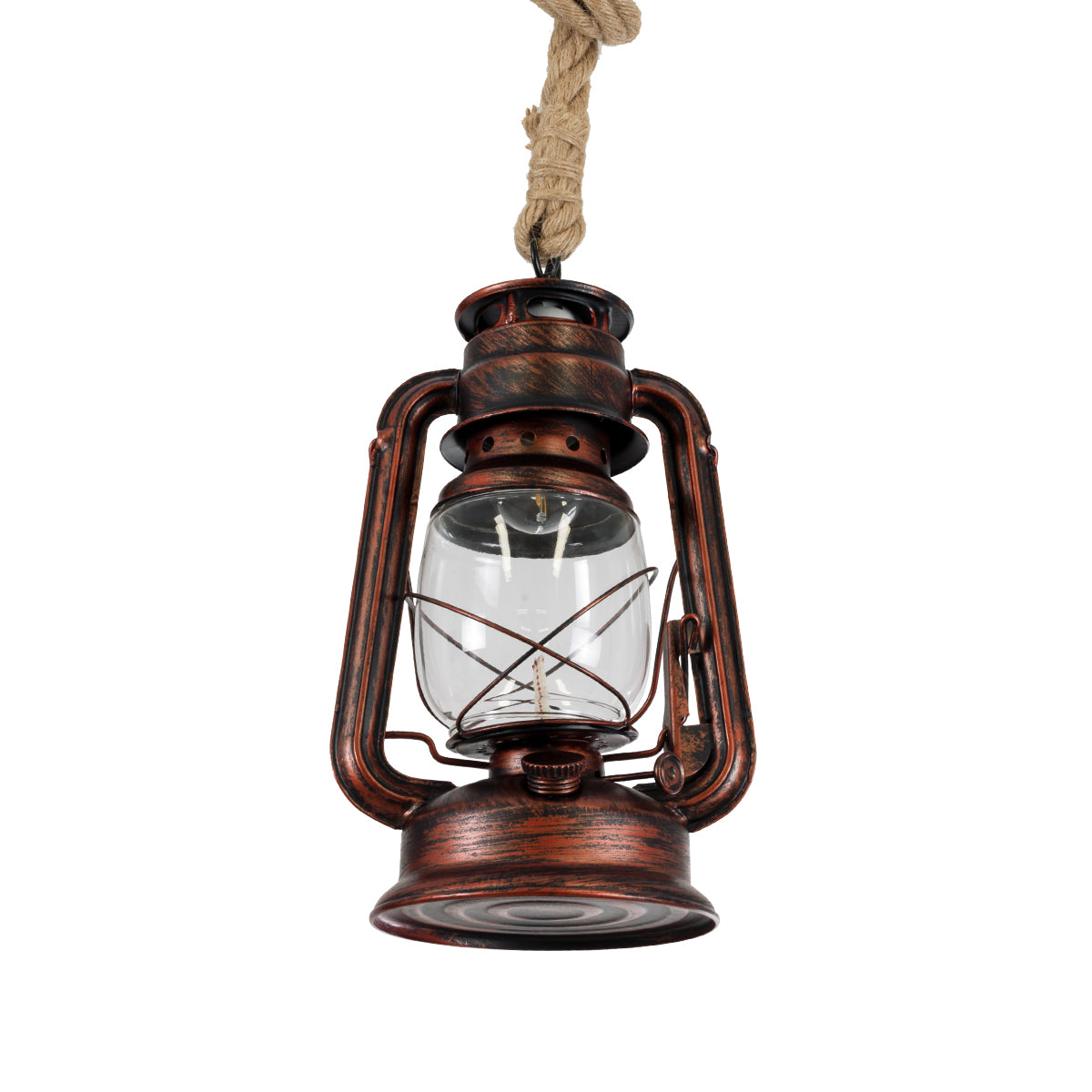 GloboStar® BARBAROSSA 01707 Vintage Κρεμαστό Φωτιστικό Οροφής Μονόφωτο 1 x E27 AC220-240V IP20 - Φ18 x Υ28cm - Χάλκινο Αντικέ Μεταλλικό με Διάφανο Γυαλί και Ανάρτηση Σχοινί Τριχιάς - 5 Χρόνια Εγγύηση - ledmania.gr