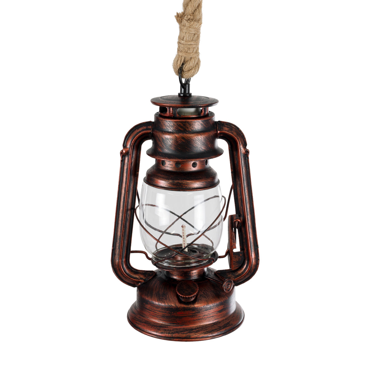 GloboStar® BARBAROSSA 01707 Vintage Κρεμαστό Φωτιστικό Οροφής Μονόφωτο 1 x E27 AC220-240V IP20 - Φ18 x Υ28cm - Χάλκινο Αντικέ Μεταλλικό με Διάφανο Γυαλί και Ανάρτηση Σχοινί Τριχιάς - 5 Χρόνια Εγγύηση - ledmania.gr