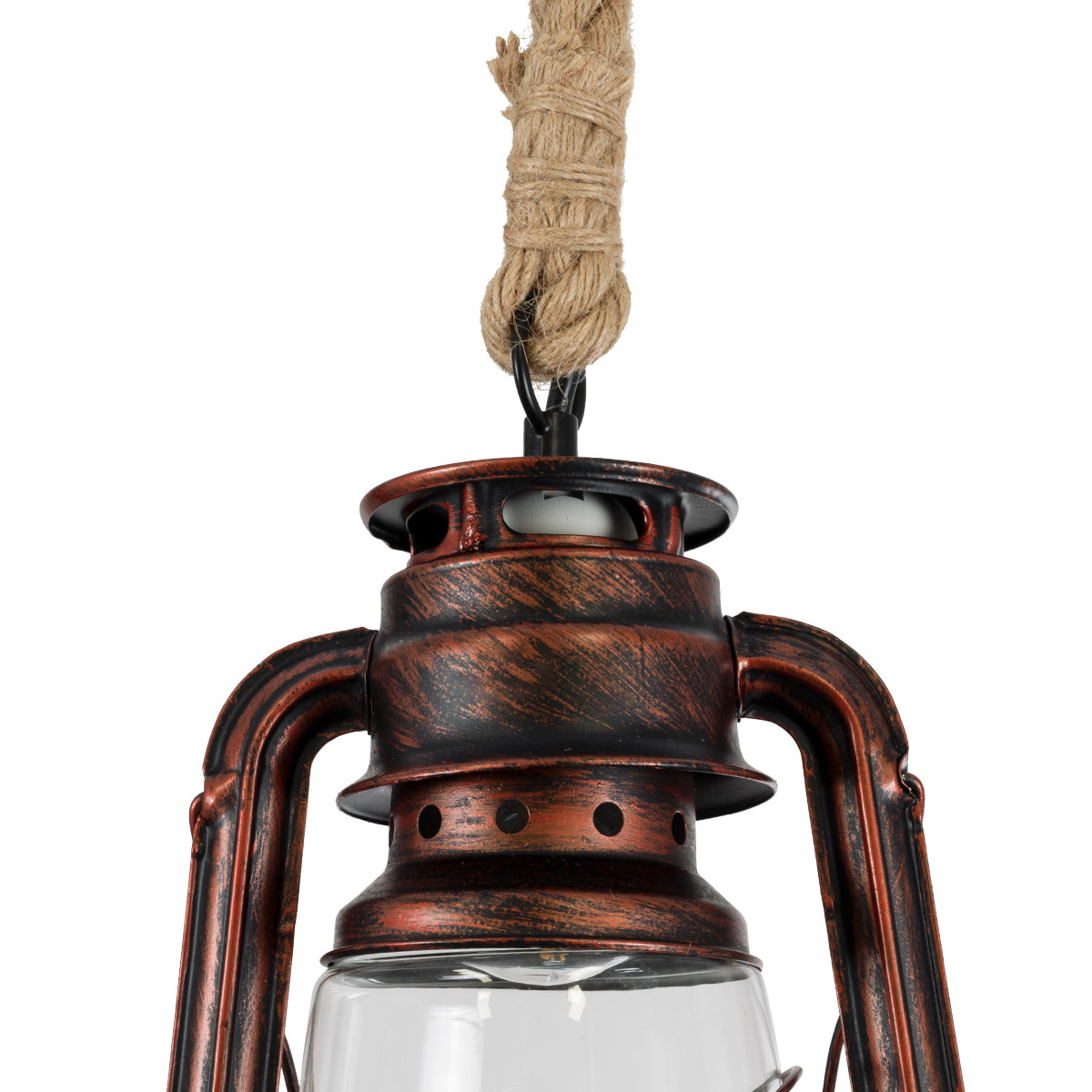 GloboStar® BARBAROSSA 01707 Vintage Κρεμαστό Φωτιστικό Οροφής Μονόφωτο 1 x E27 AC220-240V IP20 - Φ18 x Υ28cm - Χάλκινο Αντικέ Μεταλλικό με Διάφανο Γυαλί και Ανάρτηση Σχοινί Τριχιάς - 5 Χρόνια Εγγύηση - ledmania.gr