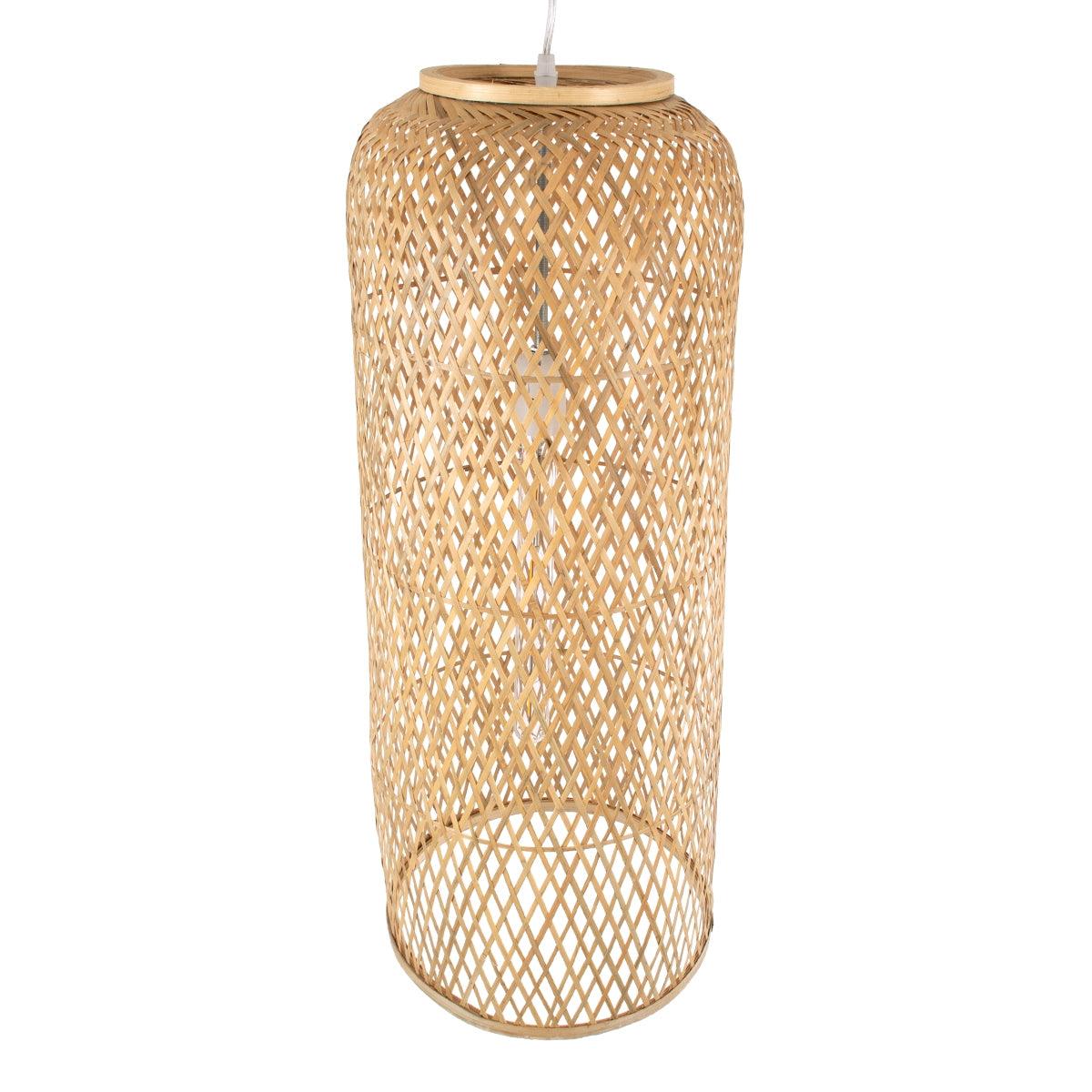 GloboStar® CALERO 01711 Μοντέρνο Κρεμαστό Φωτιστικό Οροφής Μονόφωτο 1 x E27 Μπεζ Μπαμπού Καμπάνα D30 x H70cm - ledmania.gr