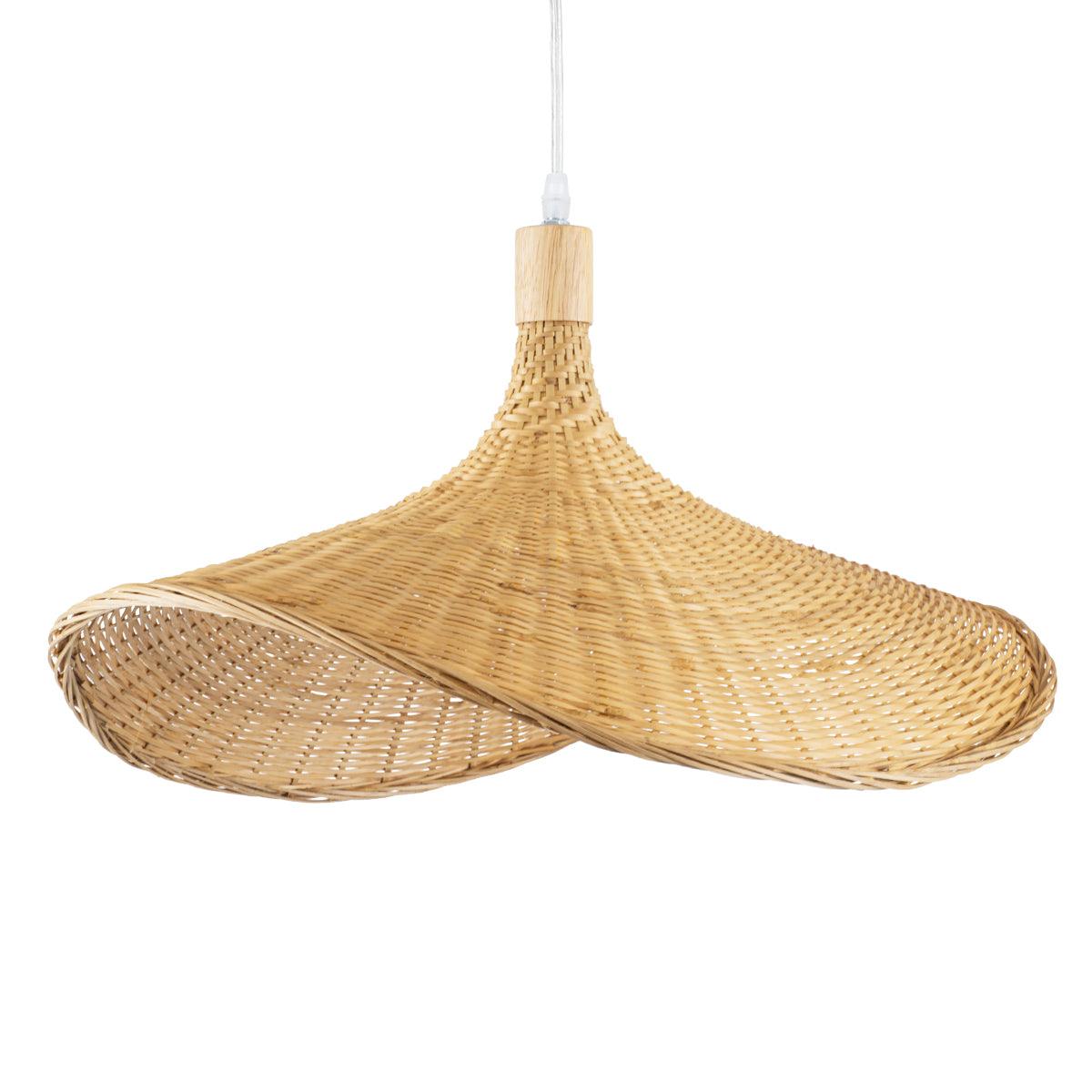 GloboStar® CUBA 01719 Vintage Κρεμαστό Φωτιστικό Οροφής Μονόφωτο Μπεζ Ξύλινο Bamboo Φ53 x Y30cm - ledmania.gr