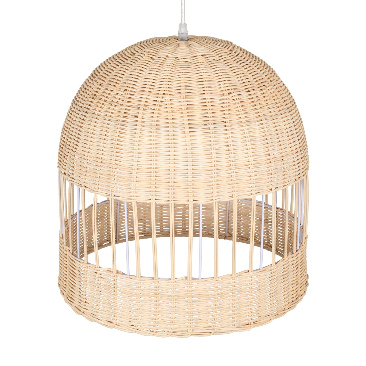 GloboStar® LUCIA 01725 Μοντέρνο Κρεμαστό Φωτιστικό Οροφής Μονόφωτο 1 x E27 Μπεζ Μπαμπού Καμπάνα D40 x H34cm - ledmania.gr